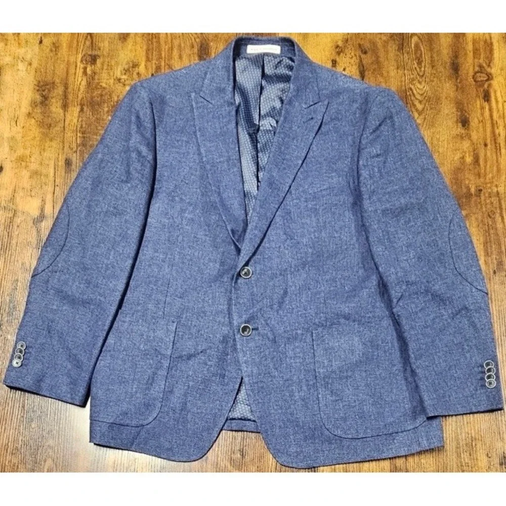 Joseph Abboud Comero Linen Wool Knit Blazer Men's 46 Short Dark Blue Sport Coat